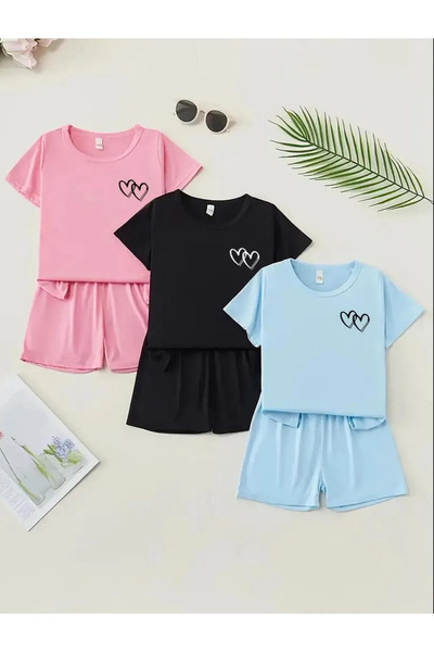 Machetta Παιδική καρδιά με στάμπα 3 τεμαχίων κάτω και επάνω σετ με σορτς