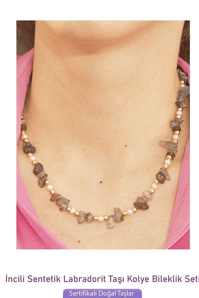 Tesbih Atölyesi Certified Pearl Labradorite Gems Natural Stone Necklace Bracelet Set