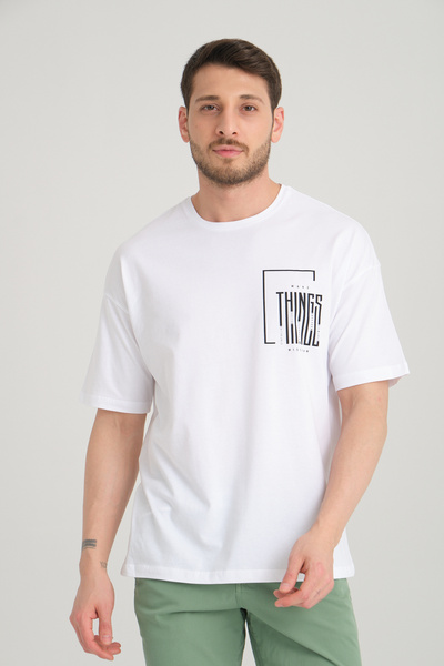 Wise Tricou oversize pentru bărbați, 100% bumbac, imprimat