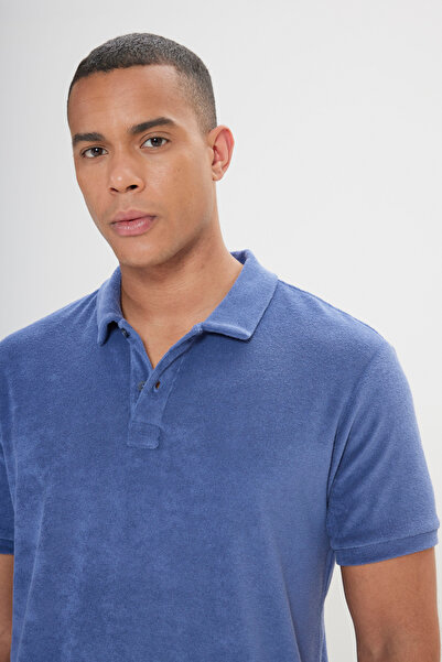 ALTINYILDIZ CLASSICS Ανδρικό μπλουζάκι Indigo Polo Neck Slim Fit - Λεπτό ύφασμα Terry