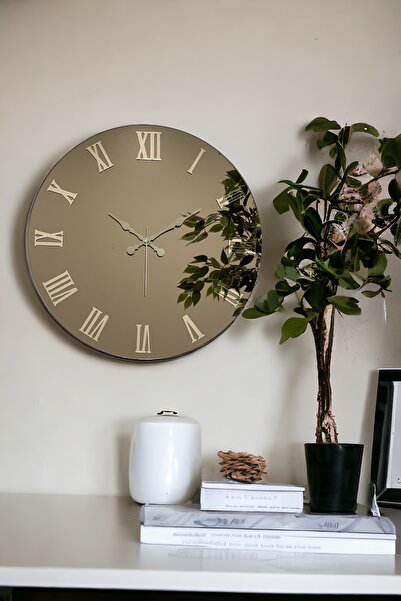 EMORES ساعة حائط مزخرفة بأرقام زجاجية شبكية بمرآة حقيقية مقاس 46 سم