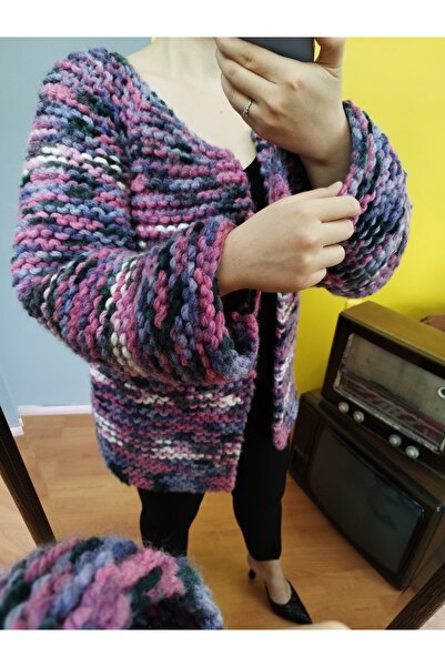 DESEO BOUTIQUE Kadın Ebruli Mor Renkte El Emeği Göz Nuru El Örgüsü- Handknitt...