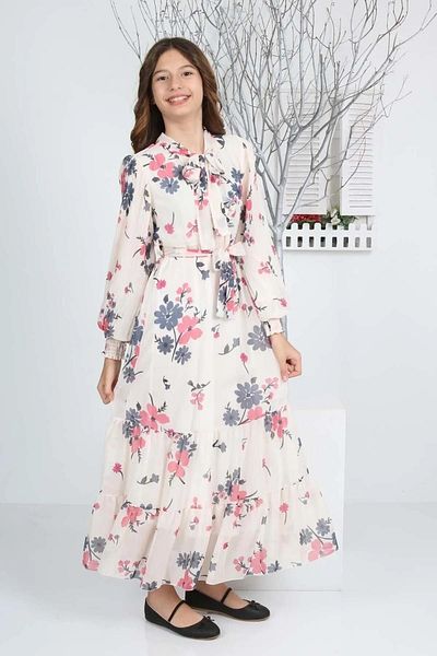 Wild Flower Girl's Lined Full Length Patterned Dress, Stylish and Comfortable
