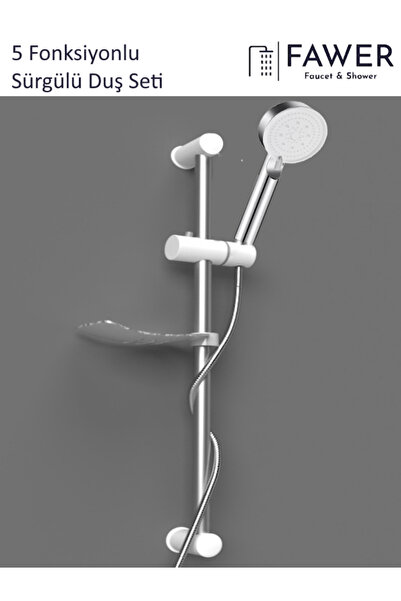 FAWER Faucet & Shower Krom Beyaz Sürgülü Duş Seti Duş Takımı
