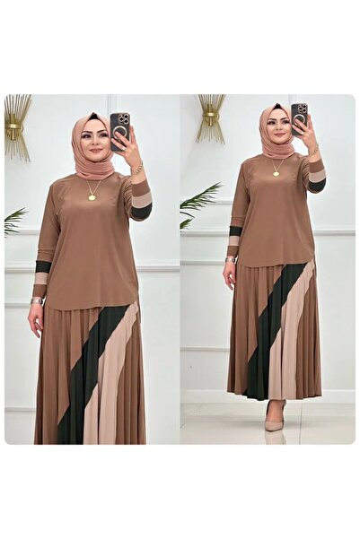 MODAMÜNASİP Wonderful Sandy Rainbow Detailed Skirt Suit