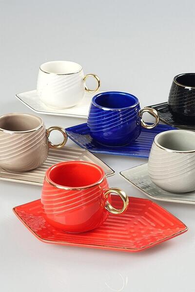 ACAR Renkli Porselen 6'lı Kahve Fincan Takımı 90 ml