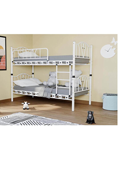 Reyo Orkide Genç Çocuk Odası Metal Beyaz Ranza Ve Karyola 90x190