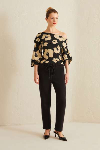 Jus De Pommes SİYAH BELİ LASTİKLİ DÜZ KESİM KADIN PANTOLON