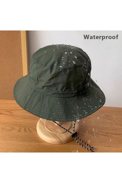 Shopiolog Summer Beach Foldable Fisherman Bucket Hat Drawstring Waterproof AntiUV Protection Camping Hiking Mountaineering