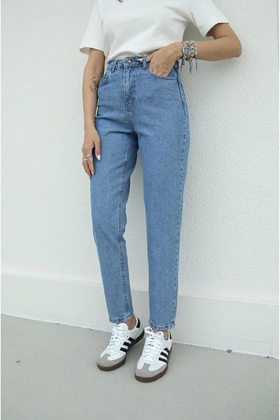 JILLY Dlb Indigo Mid Snow Blue Mom Jean Detaliu cu talie înaltă Blugi prietenos Blugi albaștri