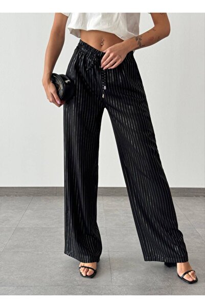 vercov'o Wide Leg Striped Elastic Waist Trousers