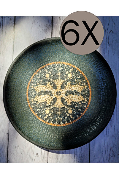Bonna Porselen Mezopotamya Mozaik Antrasit 28cm Hygge Düz Tabak 6'lı Takım S-mt-mzpmahyg28dz