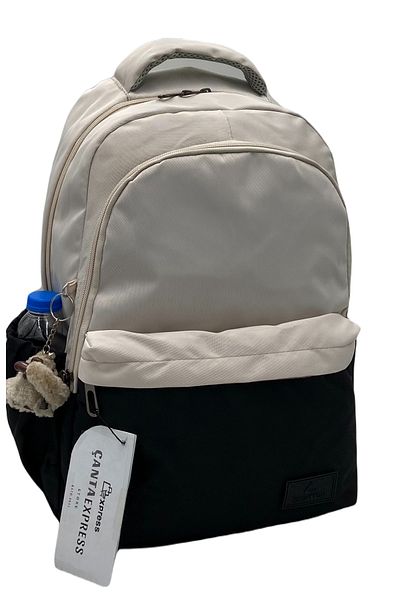 Bevitton Rucsac de școală de zi cu zi unisex din țesătură rezistentă la apă bej-negru 34100