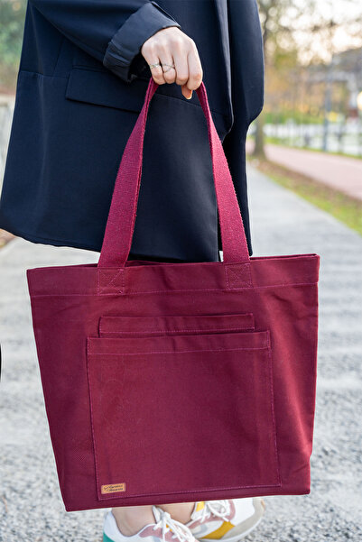 Ju Yaratıcı Tasarım Kanvas  Omuz Çantası Su Geçirmeyen  Kumaş Bordo Renk