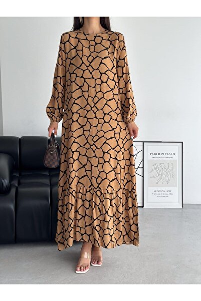 Esinty Γυναικείο φόρεμα από καουτσούκ με μοτίβο πέτρας, άνετο ύφασμα βισκόζης (πολύχρωμο)