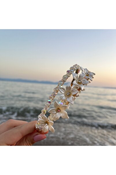 Stilo Hüner Aksesuar Kadın Incili Gold Ikili Çiçekli Özel Gün Tacı,lohusa Tac...