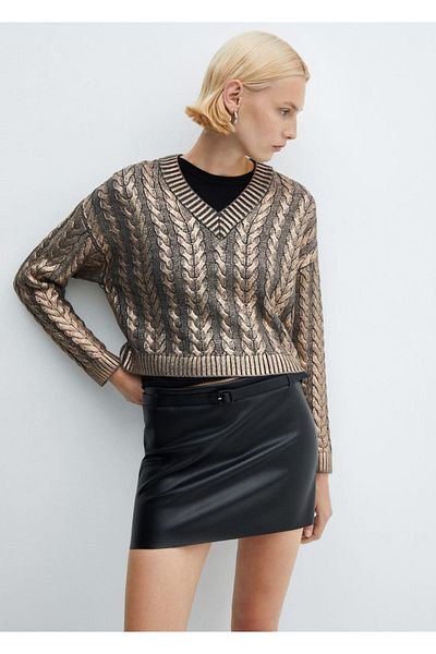 MANGO Woman Foil V-Neck Sweater
