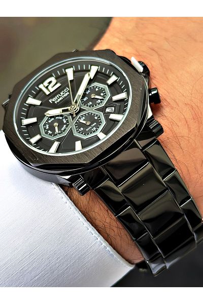 Ferrucci Black Color Function Steel Cord Men's Wrist Watch + Bracelet Gift