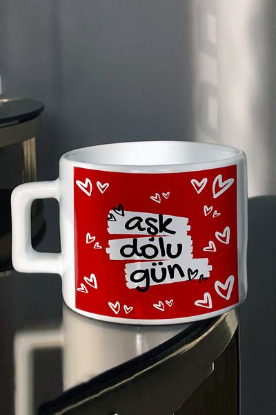 HobiShop Valentine's Day Full of Love Printed Espresso Teacup