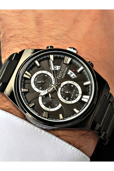 Ferrucci Black Color Functional Steel Strap Men's Wristwatch Bracelet Gift