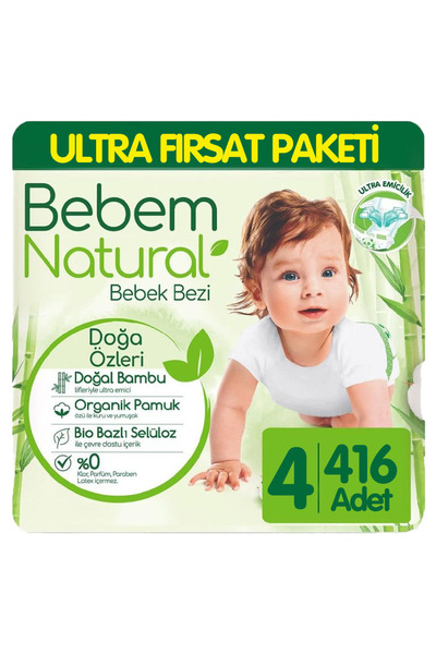 Bebem Natural Bebek Bezi Ultra Fırsat Paketi 4 Beden 104x4 416 Adet