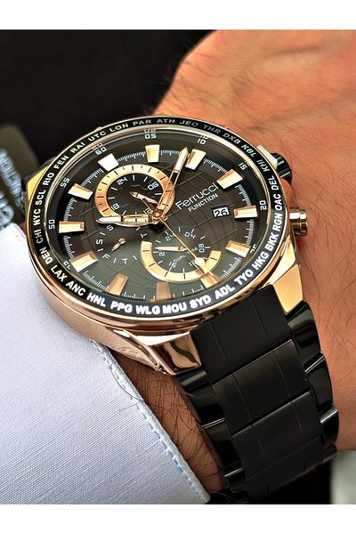 Ferrucci Black Color Function Steel Cord Men's Wrist Watch + Bracelet Gift