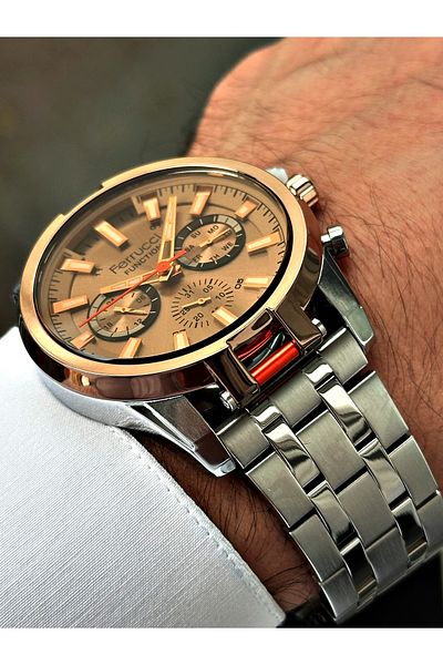 Ferrucci Silver Color Functional Steel Strap Men's Wristwatch Bracelet Gift