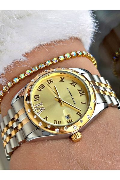 Navimarine Silver Color Steel Strap Women's Wristwatch + Bracelet Gift