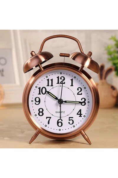 keyfim shop Dekoratif Büyük Boy Masa Üstü Işıklı Çalar Saat-Bakır