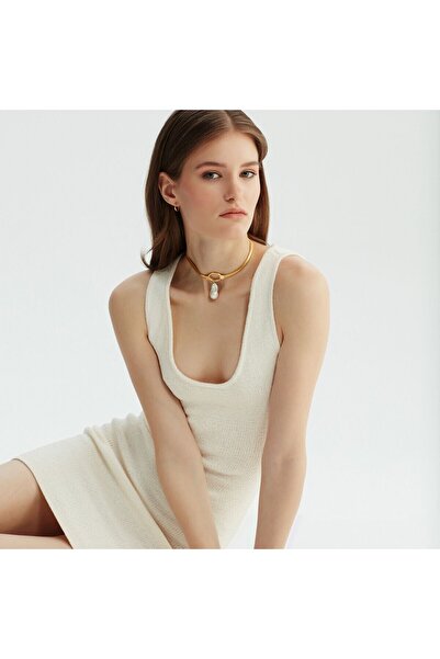 Genel Markalar Altın Shiny Baroque Pearl Choker Metal