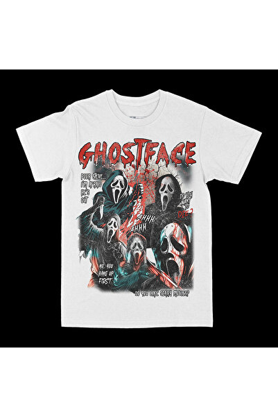 rebelberi Ghost Face Scream Temă de Groază Stil Bootleg Tricou Oversize Alb Unisex