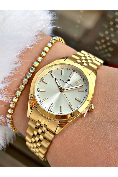 Navimarine Gold Color Steel Cord Women's Wristwatch + Bracelet Gift