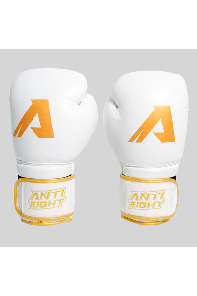 anti fight Golden White Rabbit Leather Boxing Gloves