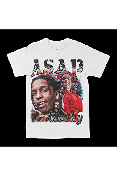 rebelberi Asap Rocky Rap Hiphop Bootleg Style White Oversize Unisex T-Shirt Tee