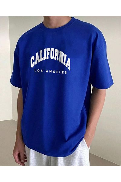 khufu CALIFORNIA Tricou oversize ALBASTRU cu imprimeu Relaxed Fit Unisex