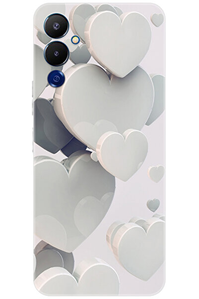TECNO Pova 4 (LG7n) Uyumlu Kılıf Desen Baskılı Silikon Beyaz Kalpler STK:259 CP-Aqy7pGw
