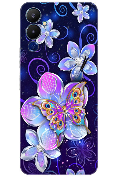 TECNO Pova 4 (LG7n) Uyumlu Kılıf Desen Baskılı Silikon Kelebek ve Çiçekler ST...