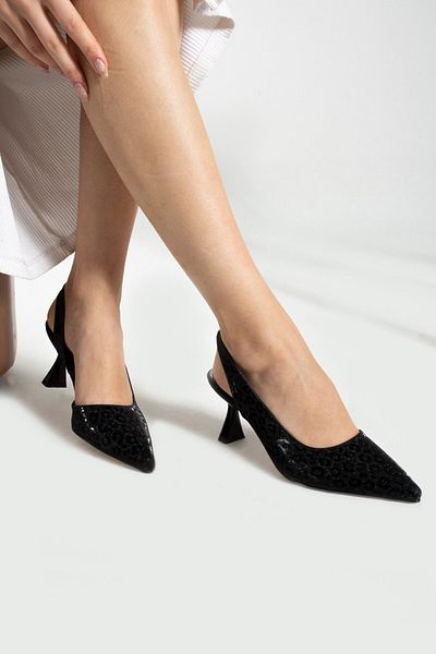 DC DONNA Women's Black Heeled Stiletto Evening Dress Shoes