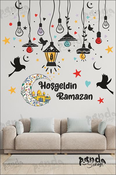 PANDA SOKAĞI Welcome Ramadan Pendant Lamp Colored Glass Wall Decoration Sticker Set