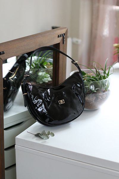 Moom Bag Geantă de umăr cu curea dublă din piele neagră pentru femei