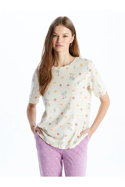 LC Waikiki LCW DREAM Crew Neck Print Short Sleeve Women's Pajamas Top
