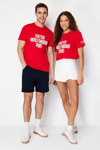The Olympic Collection Rotes Unisex-Strick-T-Shirt TWOAW24TS00016
