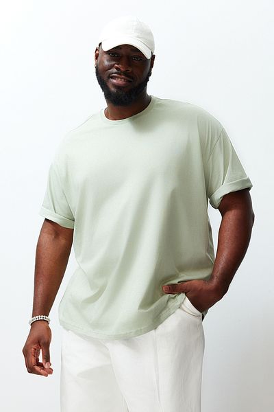 Trendyol Collection Μπλουζάκι Oversize Plus Size Mint - Άνετο 100% βαμβακερό βασικό μοντέλο TMNSS23TS00139