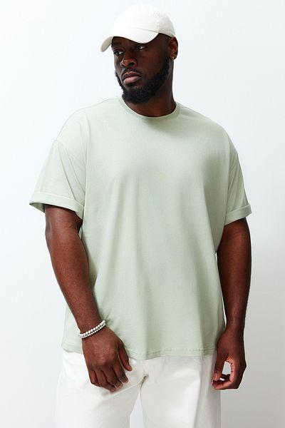Trendyol Collection Μπλουζάκι Oversize Plus Size Mint - Άνετο 100% βαμβακερό βασικό μοντέλο TMNSS23TS00139
