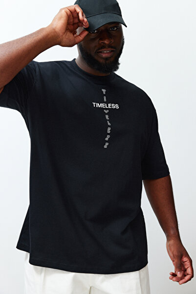 Trendyol Collection Black Oversize PrinTed Large Size T-Shirt - TMNSS24BF00022