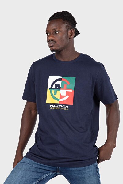 Nautica تي شيرت رجالي باللون الأزرق الداكن N7K01223