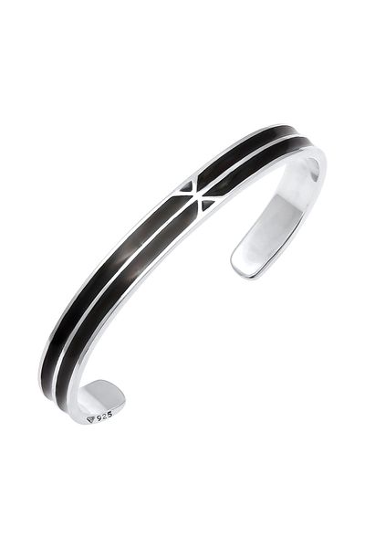 KUZZOI Armband Herren Armreif Emaille Offen Basic 925 Silber