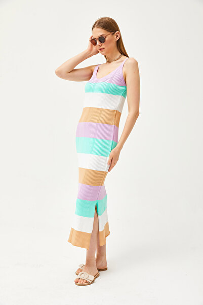 Olalook Жіноча бузкова сукня-светр на бретелях з боковими розрізами ELB19002069