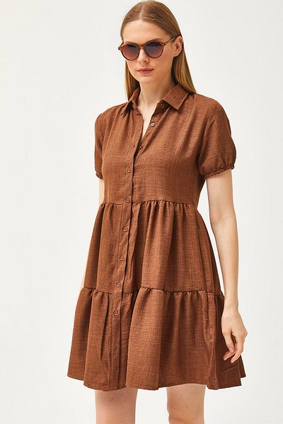 Olalook Γυναικείο Tan Piece Λινό Φόρεμα ELB-19002075