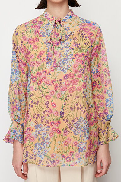 Trendyol Modest Yellow Lined Chiffon Patterned Woven Tunic TCTSS24UK00026